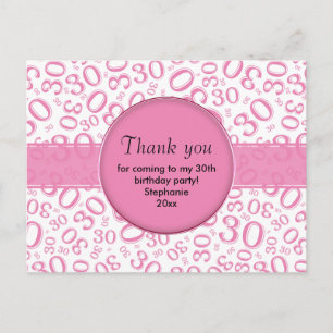 Carte Postale Merci 30 motif de nombre aléatoire rose/blanc