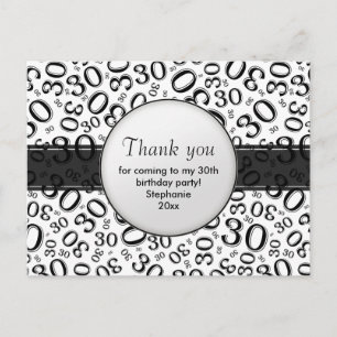 Carte Postale Merci 30 Motif de nombres aléatoires Noir/Blanc