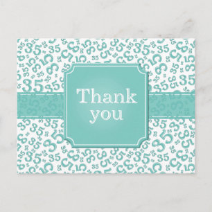 Carte Postale Merci 35 Motif de numéro Turquoise/Blanc