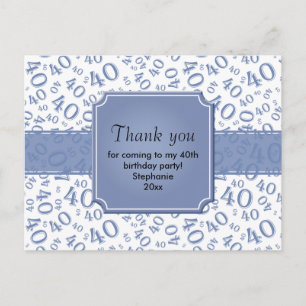 Carte Postale Merci 40 Motif Numéro Bleu/Blanc