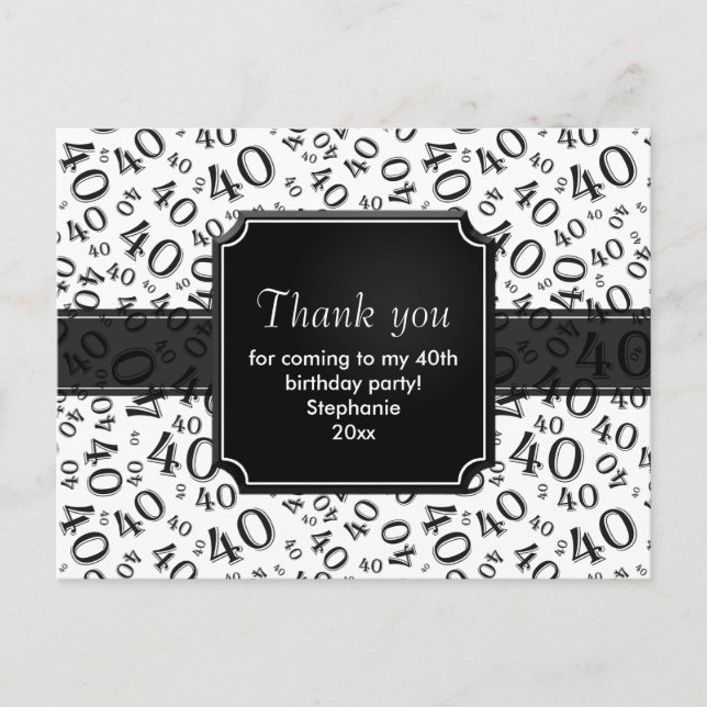 Carte Postale Merci 40e Noir/Blanc Numéro d'anniversaire Motif (Devant)