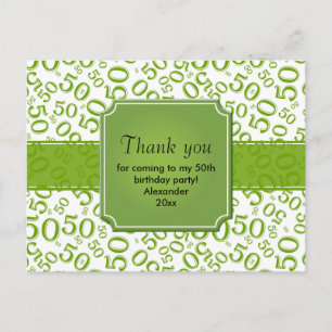 Carte Postale Merci 50 Motif de Nombre Aléatoire Vert/Blanc