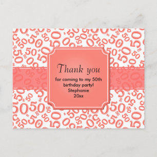 Carte Postale Merci 50 Motif de nombres aléatoires Corail/Blanc