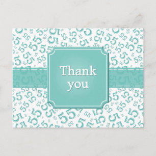 Carte Postale Merci 55 Motif de Nombre Sarcelle/Blanc