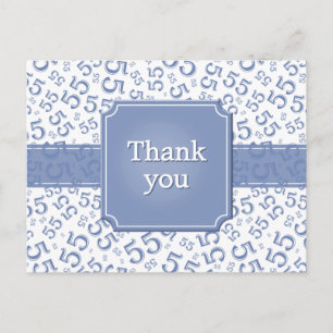 Carte Postale Merci 55 Motif de nombres Bleu/Blanc