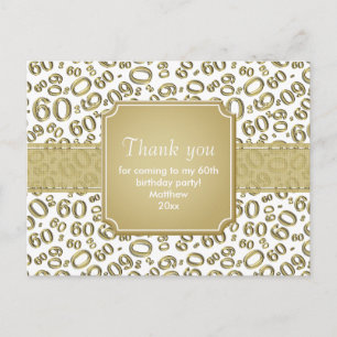 Carte Postale Merci 60 Motif de Nombre Aléatoire Or/Blanc