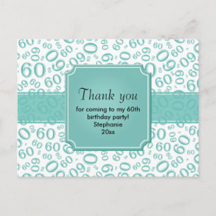 Carte Postale Merci 60 Motif de Nombre Aléatoire Sarcelle/Blanc