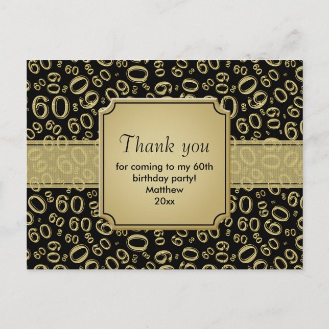 Carte Postale Merci 60e anniversaire Numéro Motif Or/Noir (Devant)
