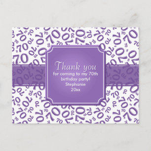 Carte Postale Merci 70 Anniversaire Motif Numérique Violet/Blanc