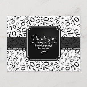 Carte Postale Merci 70e anniversaire Numéro Motif noir/blanc