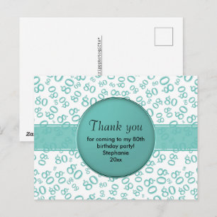 Carte Postale Merci : 80e Turquoise/Blanc Numéro d'anniversaire 