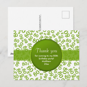 Carte Postale Merci 80ème Vert/Blanc Numéro d'Anniversaire Motif
