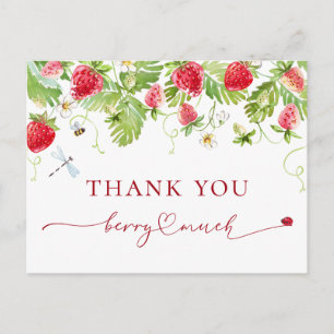 Carte Postale Merci à Baby shower de fraise à l'aquarelle tendan