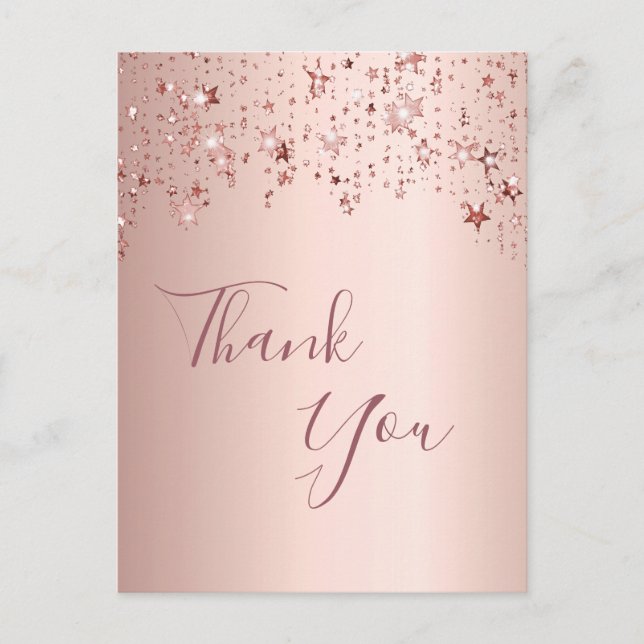 Carte Postale Merci anniversaire rose étoiles brillantes or (Devant)