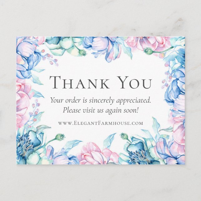 Carte Postale Merci aquarelle Floral & Bois rustique Coupon (Devant)