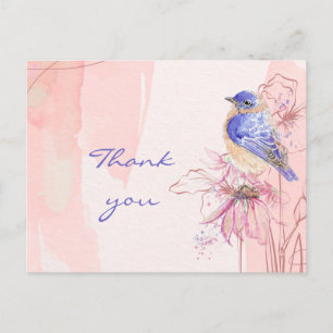 Carte Postale Merci Aquarelle Jardin des oiseaux bleus