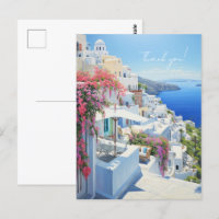 Carte postale « Merci » avec vue sur Santorin