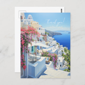 Carte postale « Merci » avec vue sur Santorin