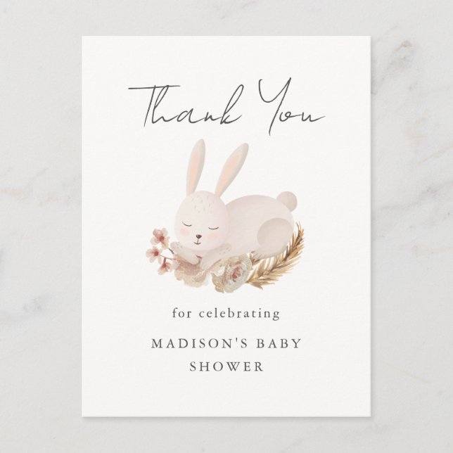 Carte Postale Merci baby shower avec lapin dormant mignon (Devant)