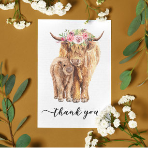 Carte Postale Merci Baby shower Highland Cow