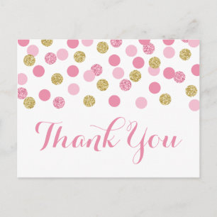 Carte postale Merci Baby shower rose et or