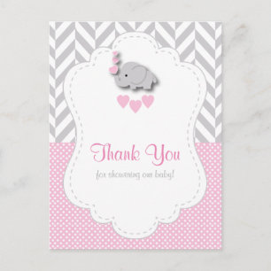 Carte Postale Merci Baby shower rose, gris blanc