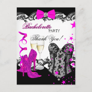 Carte Postale Merci Bachelorette Dentelle Pink Corset Champagne