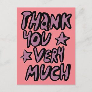 Carte Postale MERCI BEAUCOUP Bubble Letters Violet Rose