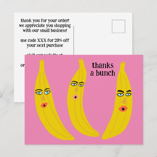 Carte Postale MERCI BEAUCOUP Funny Bananas COMMANDE MERCI QR (Devant / Derrière)
