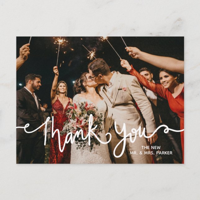 Carte Postale Merci Blanc Calligraphie Moderne Élégant Chic (Devant)