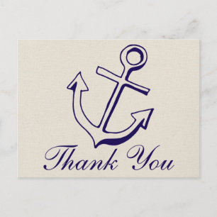 Carte Postale Merci Bleu de la marine nautique Ancre Tan Mariage