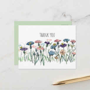 Carte Postale Merci Bleuet Abeilles Fleur de Jardin