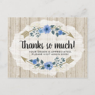 Carte Postale Merci Bois rustique & Bohème Aquarelle Florale