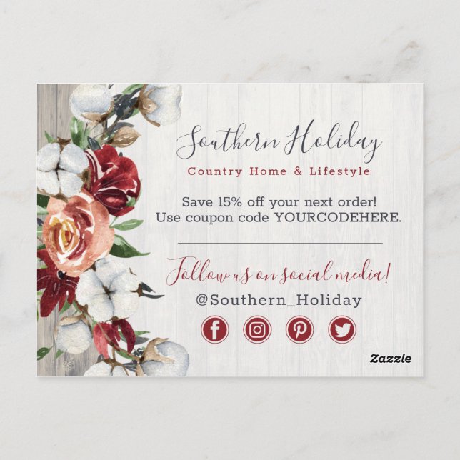 Carte Postale Merci Bois rustique et Coton du Sud (Dos)