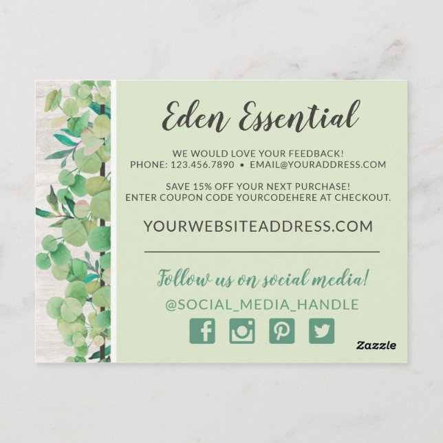 Carte Postale Merci Botanique Verdure Eucalyptus & Bois (Dos)