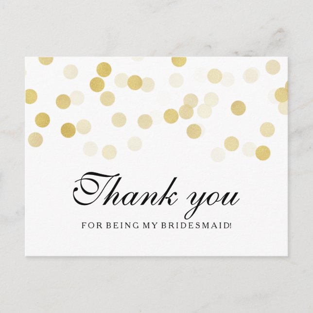 Carte Postale Merci Bridesmaid Faux Gold Foil Parties scintillan (Devant)