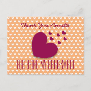 Carte Postale Merci Bridesmaid Red Hearts Coral Arrière - plan 7