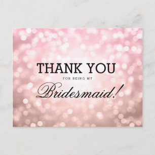 Carte Postale Merci Bridesmaid Rose rose pâle lumières