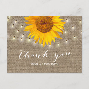 Carte Postale Merci Burlap Sunflower & String Lights