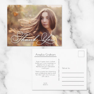 Carte Postale Merci Chic Script Photo Graduation