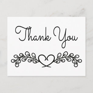 Carte Postale Merci Cœur de Laurier Noir et Blanc Mariage