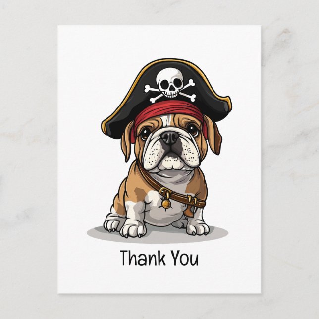 Carte Postale Merci Crâne de Bouledogue Anglais Pirate (Devant)