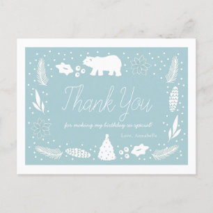 Carte postale Merci d'anniversaire bleu Ours polai