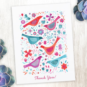 Carte Postale Merci d'aquarelle florale d'oiseaux moderne