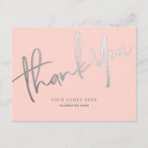 Carte Postale Merci d'argent rose Élégant universel