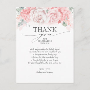 Carte Postale Merci de Baby shower aux fleurs roses douces