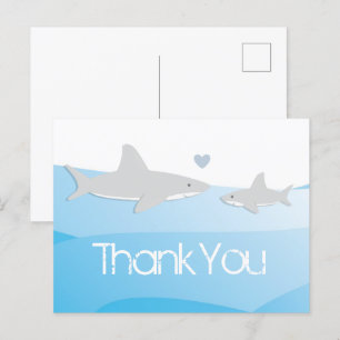 Carte Postale Merci de Baby shower bleu requin