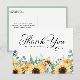 Carte Postale Merci de Baby shower citrouille et tournesols