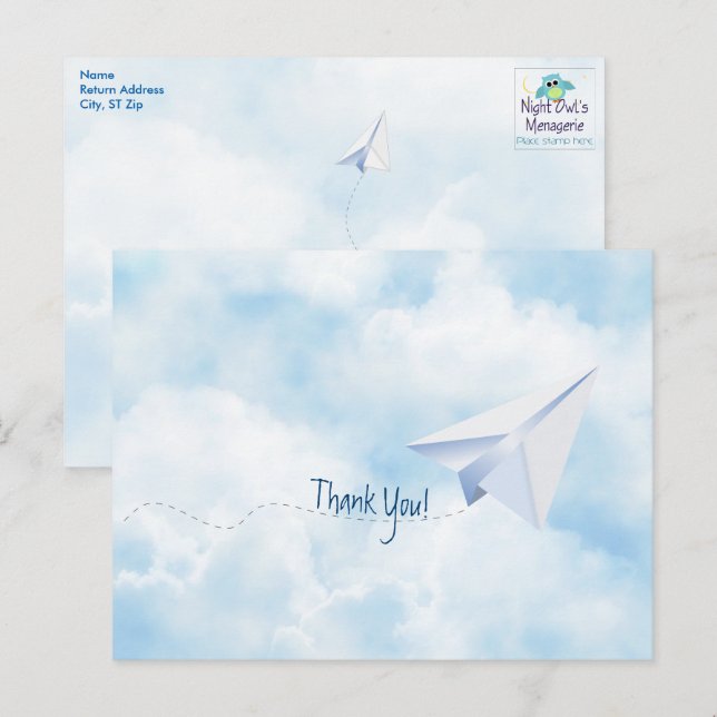 Carte Postale Merci de Baby shower d'avion papier (Devant / Derrière)