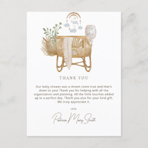 Carte Postale Merci de Baby shower de bébé Boho rustique